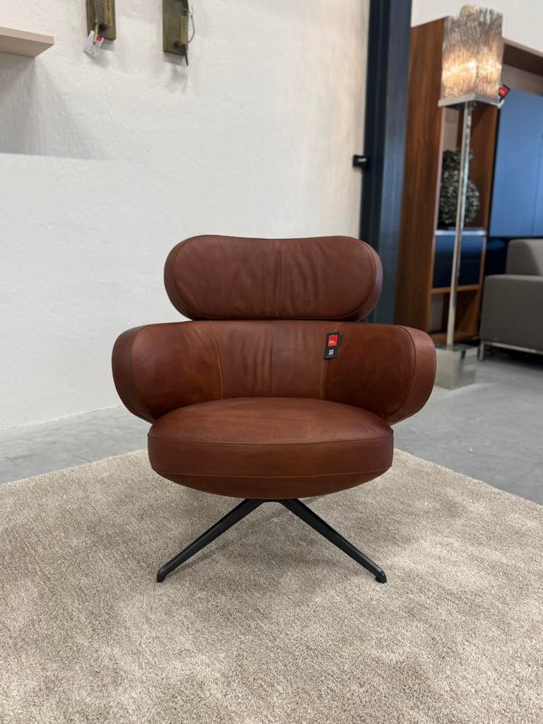 Showmodel Pode Bibo draai fauteuil Bruin leer Design Stoel, Nieuw, Pode, Leer, 75 tot 100 cm