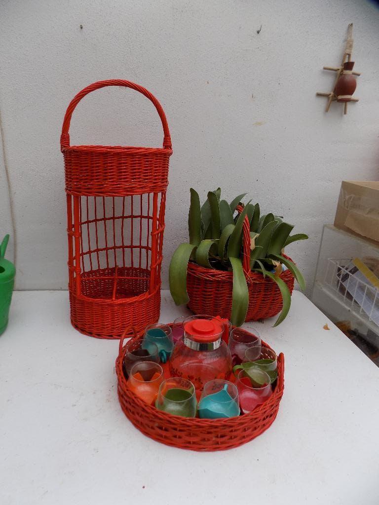 Jaren 70 oranje pitriet drankenbar dienblad theeglazen mand, Ophalen of Verzenden, Huis en Inrichting