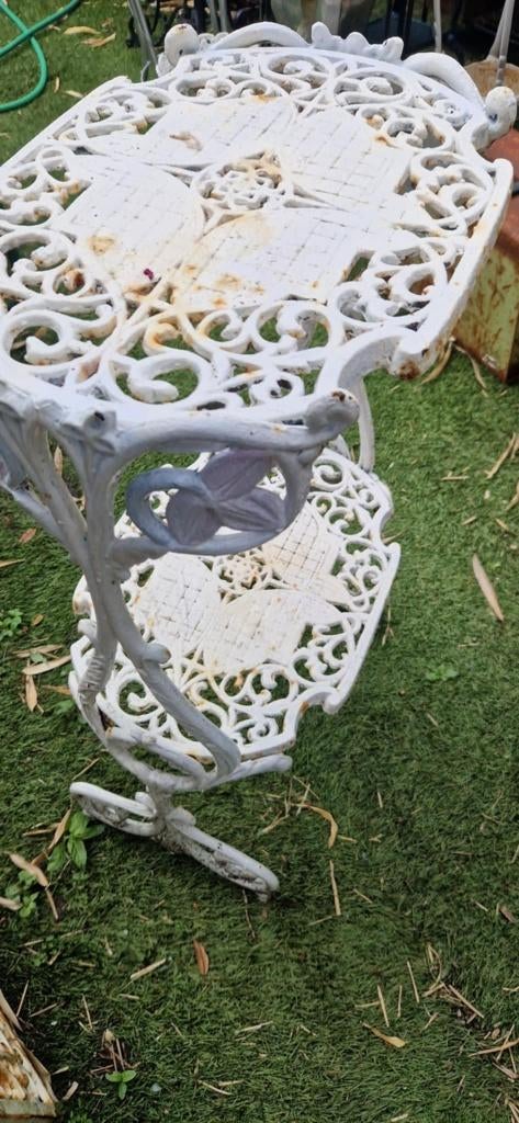 Prachtige gietijzeren bijzettafel (brocante), Tuin en Terras, Ophalen, Gebruikt, Rechthoekig, Metaal