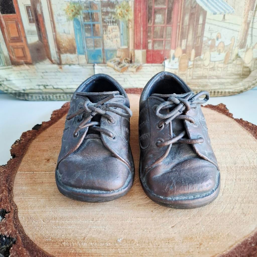 Vintage bruine leren babyschoentjes - maat 20, Ophalen of Verzenden