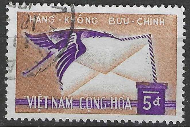 Zuid-Vietnam 1960 - Yvert 13PA - Kraanvogel met brief. (ST), Verzenden, Gestempeld, Zuidoost-Azië