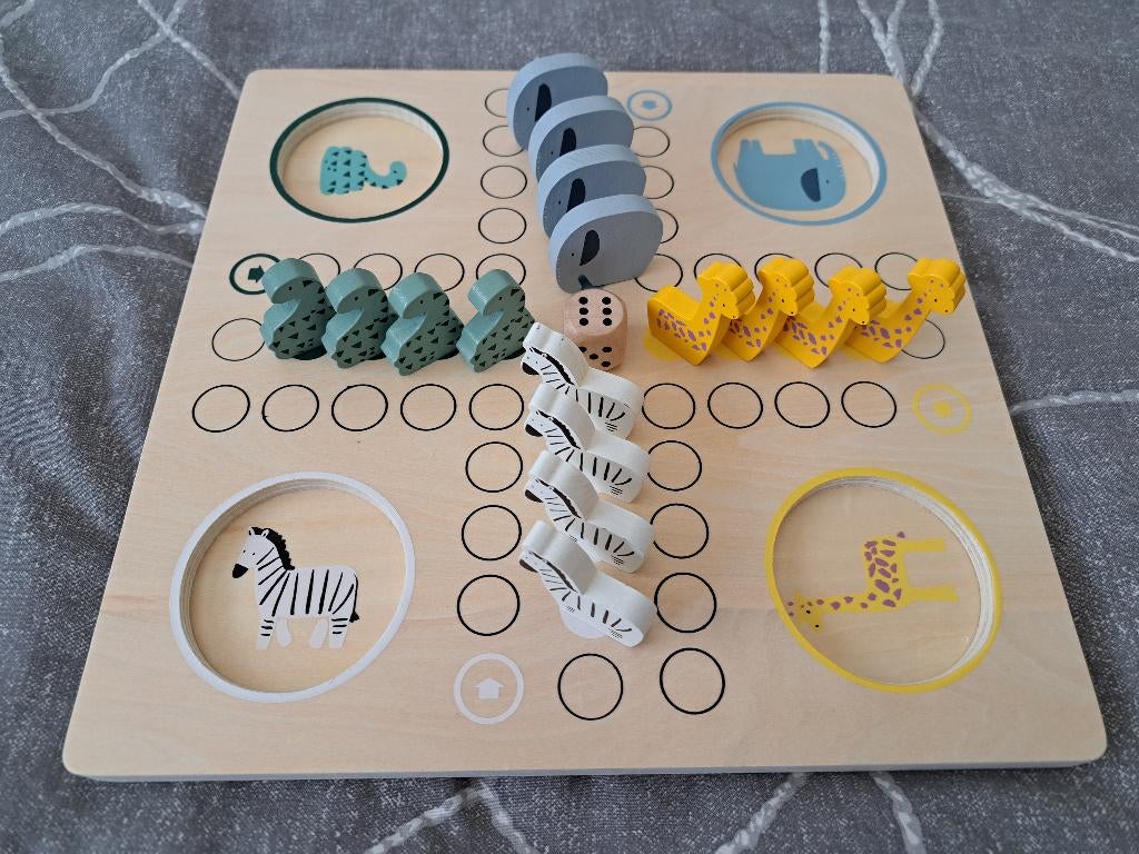 Houten safari-spel: mens erger je niet met dieren ALS NIEUW, Kinderen en Baby's, Speelgoed | Houten speelgoed, Ophalen of Verzenden