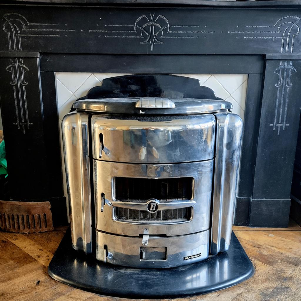 Belpairs Salon kachel jaren 30 - Art Deco stijl - chroom, Ophalen, Gebruikt, Houtkachel, Vrijstaand