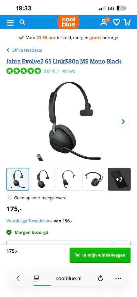 Jabra Evolve2 65 Link380a MS Mono - Zwart, Mute-functie, Nieuw, On-ear, Ophalen of Verzenden