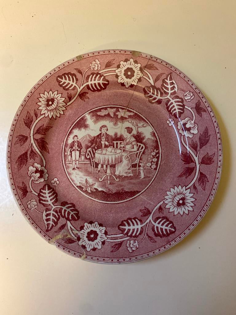 Antiek Societe Ceramique Maastricht Bord 'Tea Drinker', Ophalen