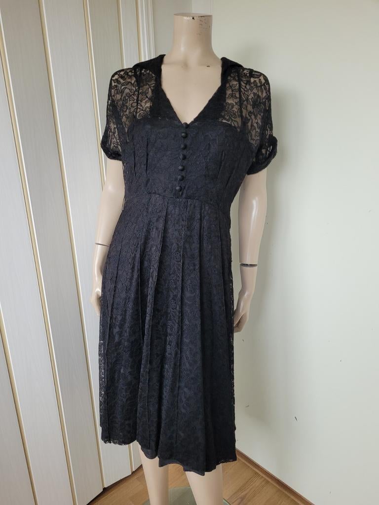 Vintage Form Fit jurk jaren 40/50 maat S/36, Maat 38/40 (M), Zwart, Ophalen of Verzenden, Zo goed als nieuw