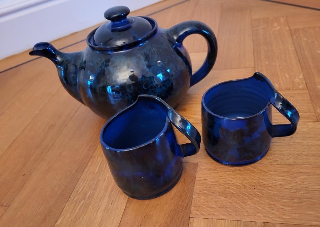 Magic Prague Studio Pottery theepot + kopjes, cobalt blauw, Ophalen of Verzenden