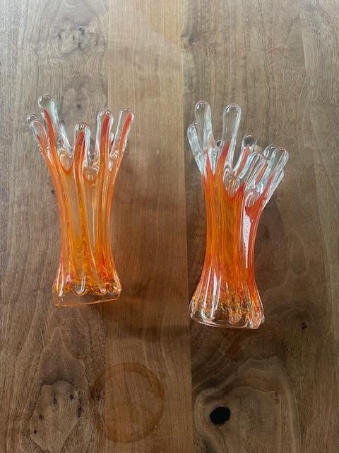 2 Oranje  Murano glazen vazen, Antiek en Kunst, Ophalen of Verzenden