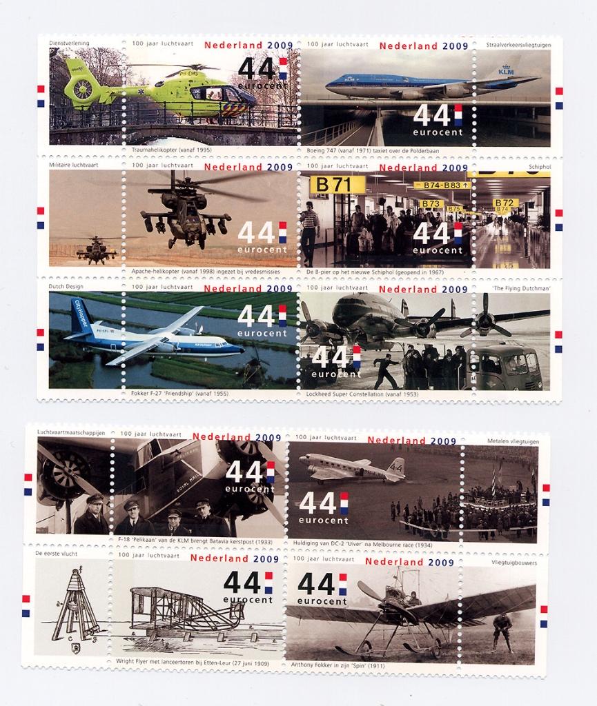 10 Luchtvaart postzegels vliegtuig helikopter Schiphol KLM, Ophalen of Verzenden, Nieuw, Overige typen