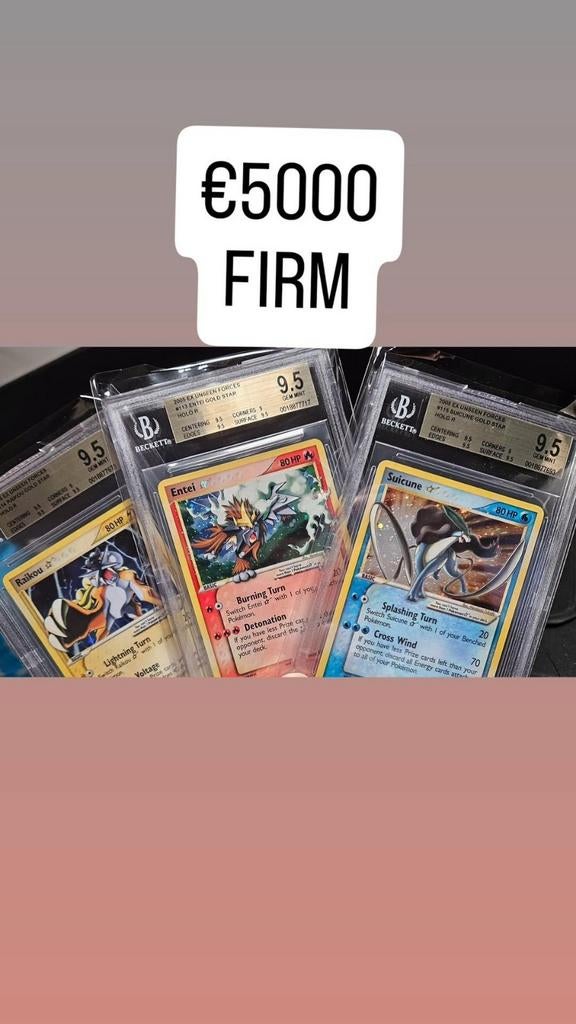 BGS 9.5 GEM MINT SUICUNE ENTEI RAIKOU GOLD STAR 2005, Ophalen of Verzenden, Nieuw