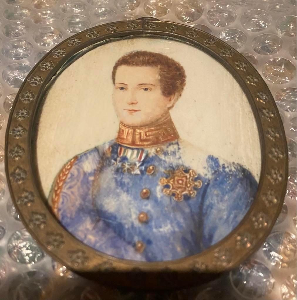 Antiek Miniatuur Portret in Lijst - circa 1750., Ophalen of Verzenden