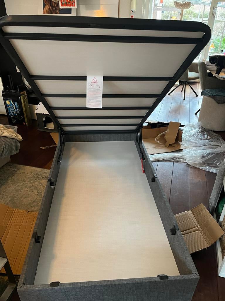 Boxspring 100x210 met opbergruimte (zonder matras), Ophalen, 100 cm, Eenpersoons, 210 cm