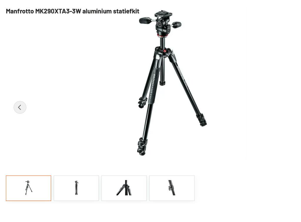Manfrotto MK290XTA3-3W aluminium statiefkit nieuw in doos, Ophalen, Nieuw, 150 tot 175 cm, Balhoofd