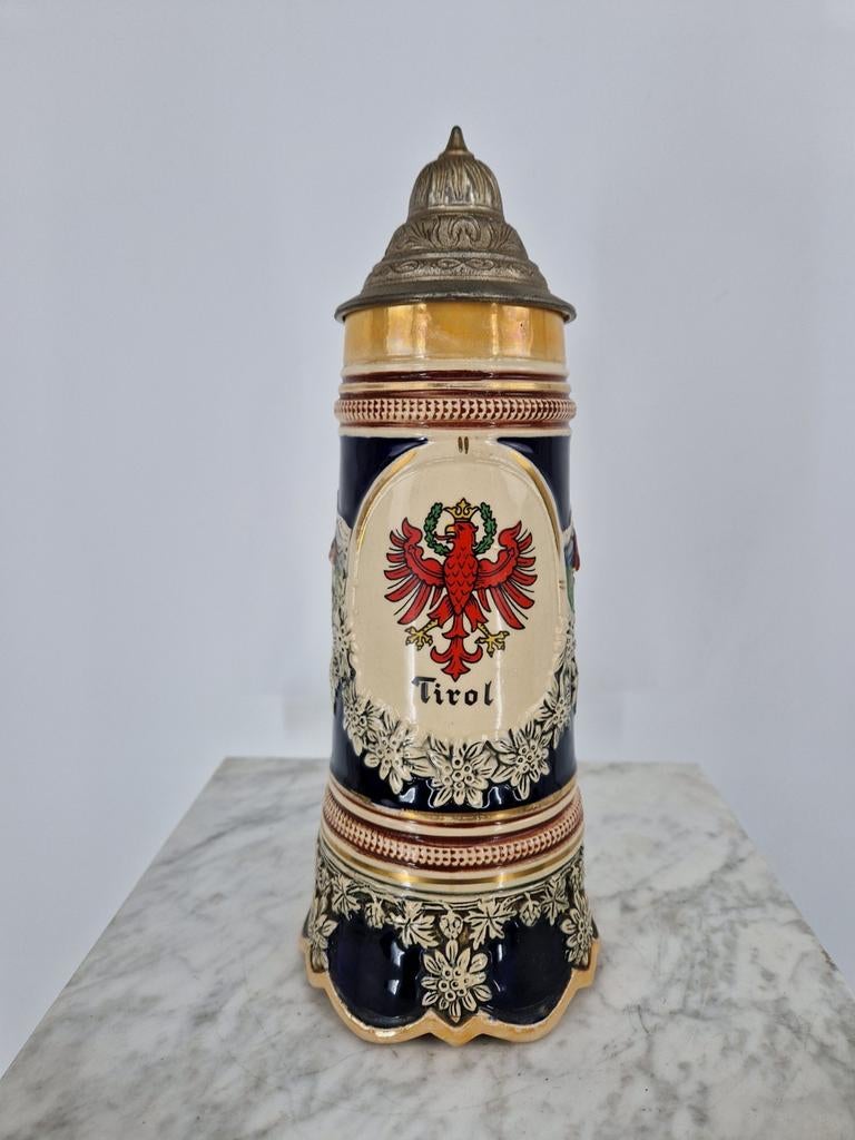 Tiroolse bierpul met deksel | Muziekbierpul | Tirol | Werkt, Ophalen of Verzenden