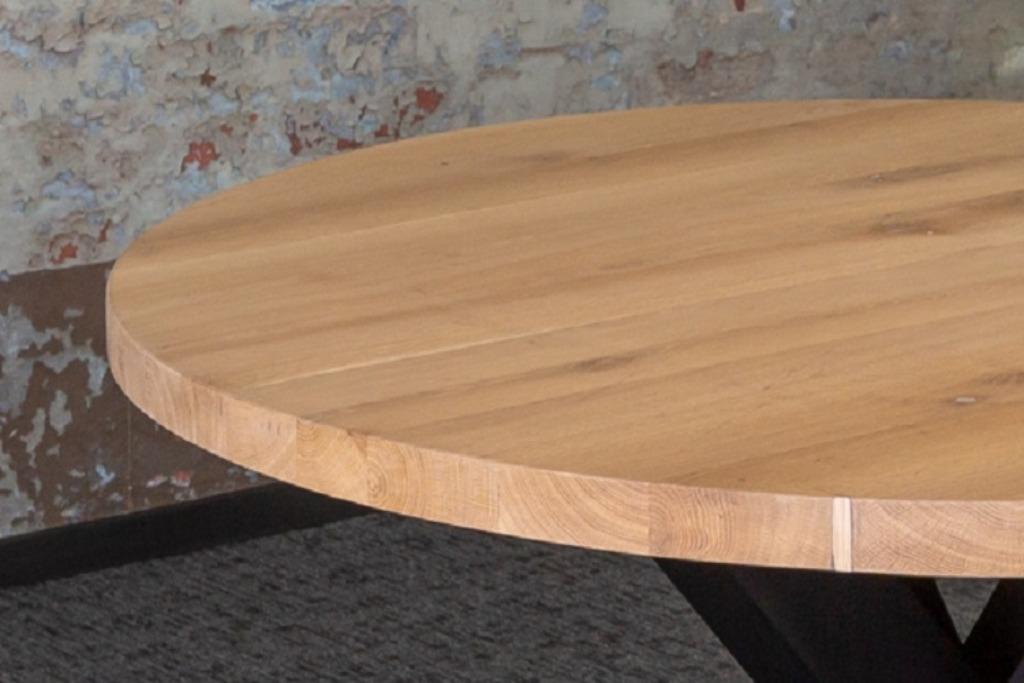 Eiken Tafelblad ROND | Facetrand Behandeling Onderstel Poot, 100 tot 150 cm, Rond, Vijf personen of meer, Eikenhout