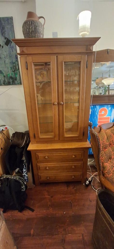 Vintage Houten Vitrinekast met Lades, Ophalen, Gebruikt, Met deur(en), 50 tot 100 cm