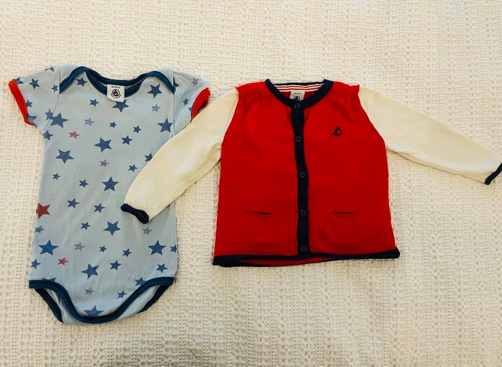 Petit Bateau Set - Vestje & Romper - Maat 81, Ophalen of Verzenden, Zo goed als nieuw, Maat 80