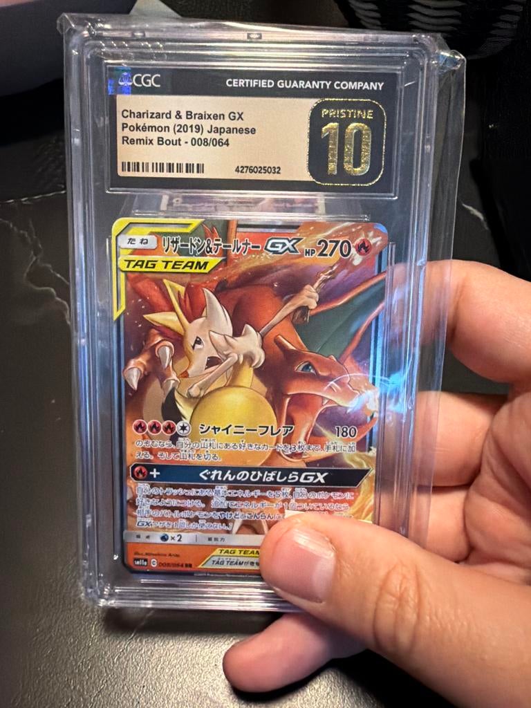Charizard & Braixen GX Pokémon kaart CGC 10, Ophalen of Verzenden, Zo goed als nieuw, Losse kaart