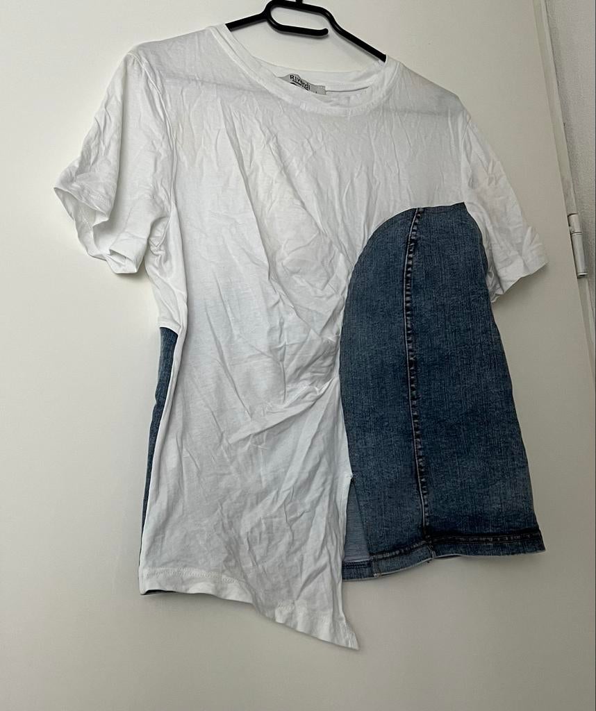 Unieke T-shirt met denim detail - Maat L (nieuw), Kleding | Dames, T-shirts, Nieuw, Ophalen of Verzenden