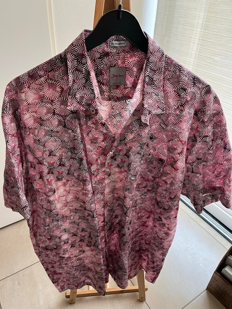 Signum overhemd XL modern fit - rood/zwart patroon, Ophalen of Verzenden, Zo goed als nieuw, Rood, Halswijdte 43/44 (XL)