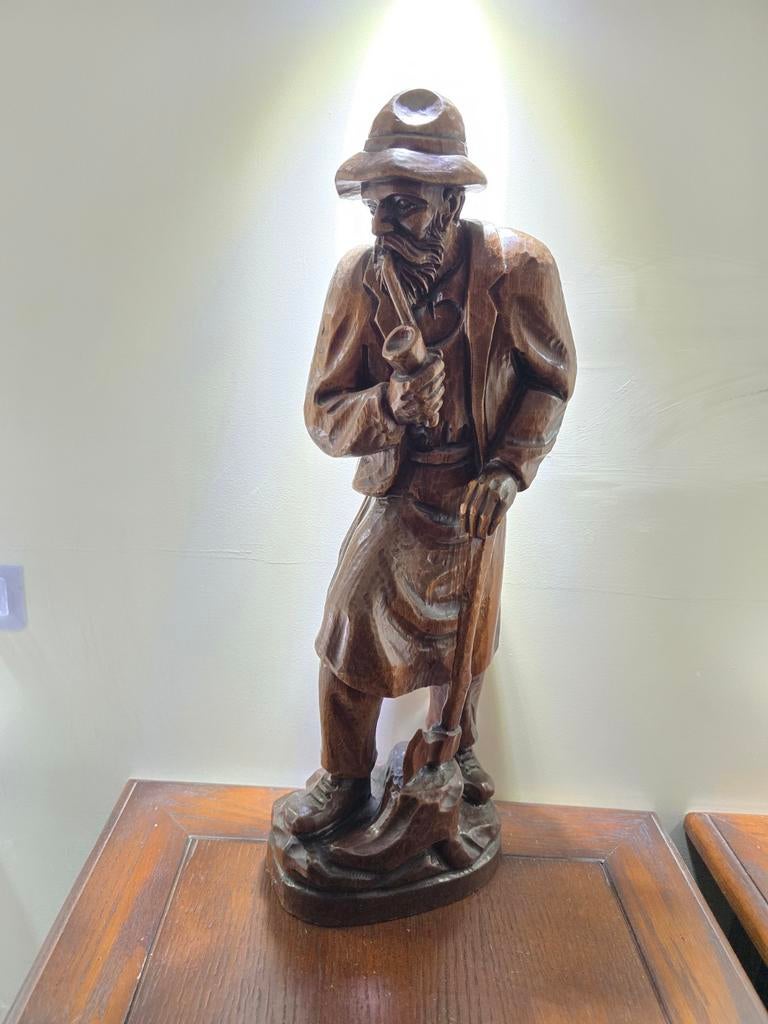 Houten houthakker beeld, Houtsnijwerk, Handgemaakt, Hout, Bruin