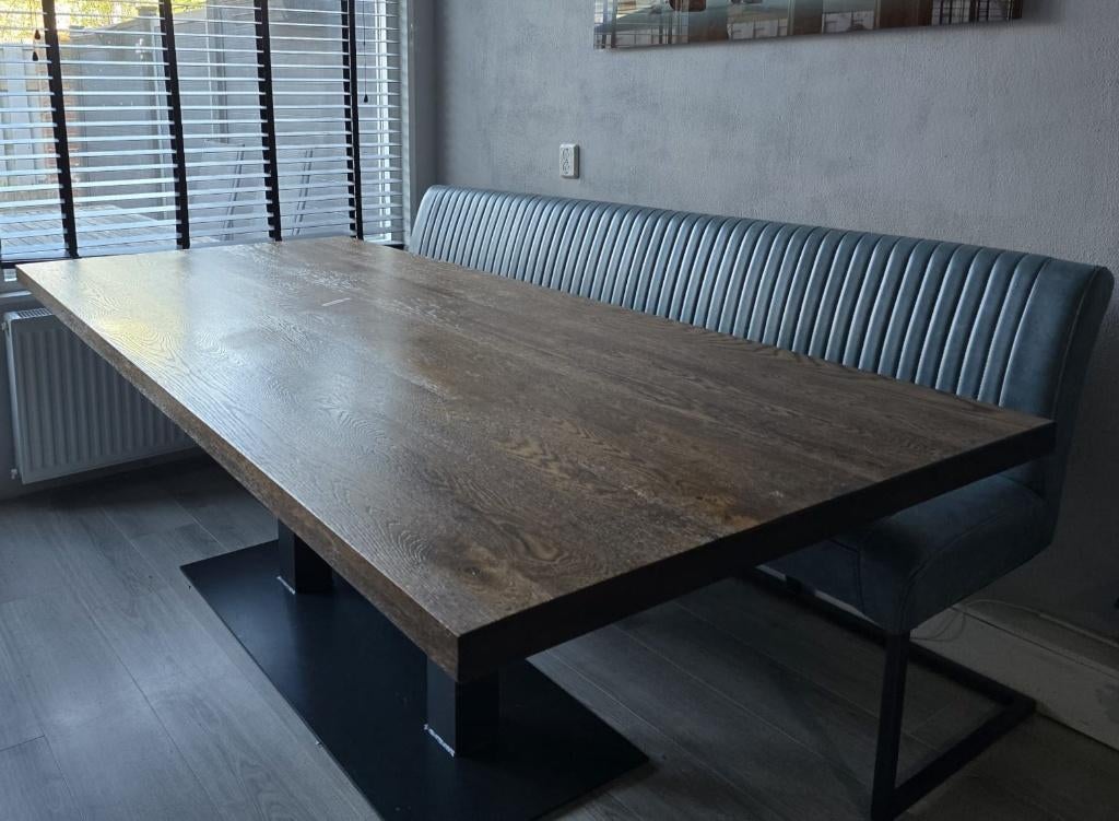 Eettafel 220cm + eetbank, Ophalen, Gebruikt