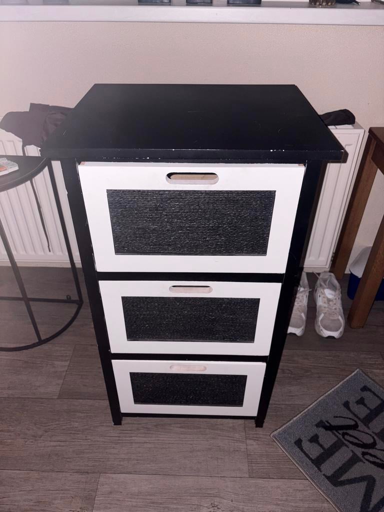 Zwart-wit ladekastje met 3 laden, Ophalen, Minder dan 50 cm, Gebruikt, 100 tot 150 cm