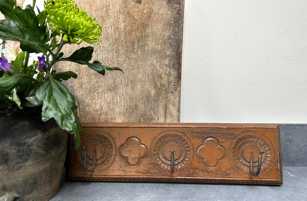 Oude mandala houten kapstok India oosters sober sleets, Ophalen of Verzenden