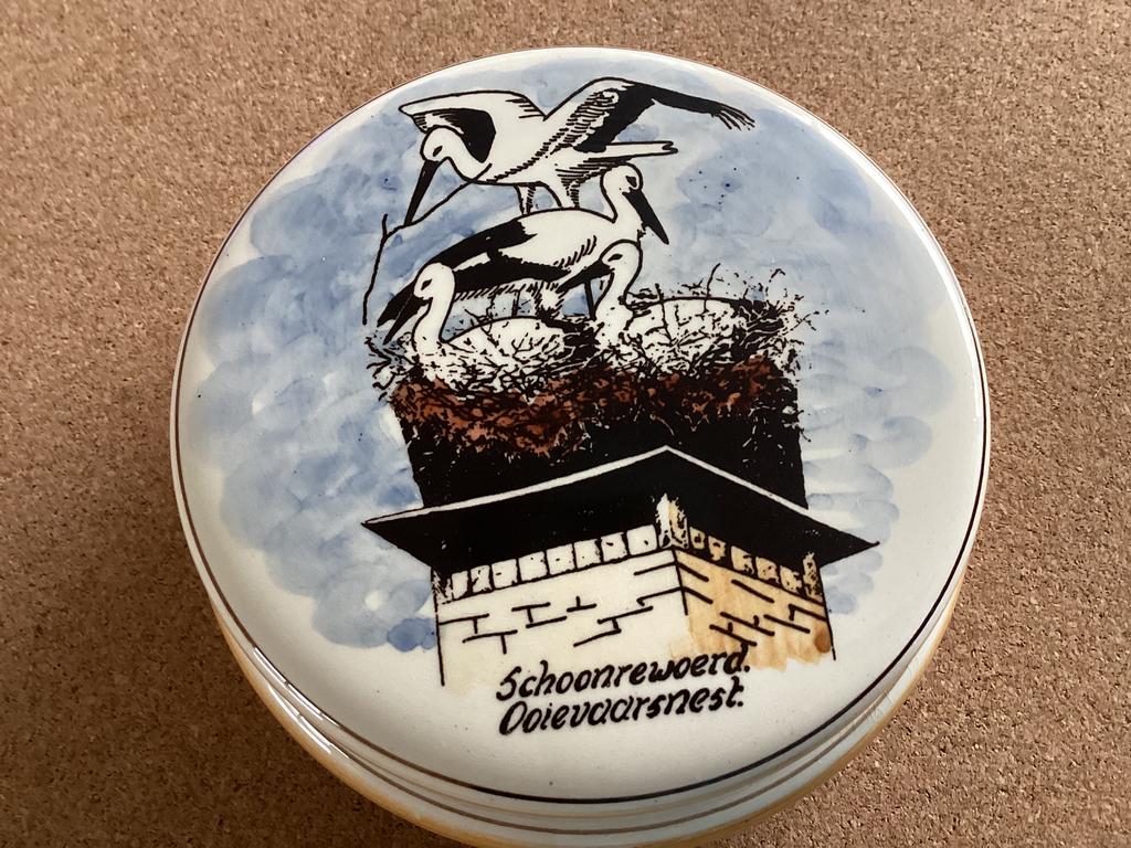 Vintage Bonbonnière Schoonrewoerd,ooievaarsnest,banketbakker, Ophalen of Verzenden
