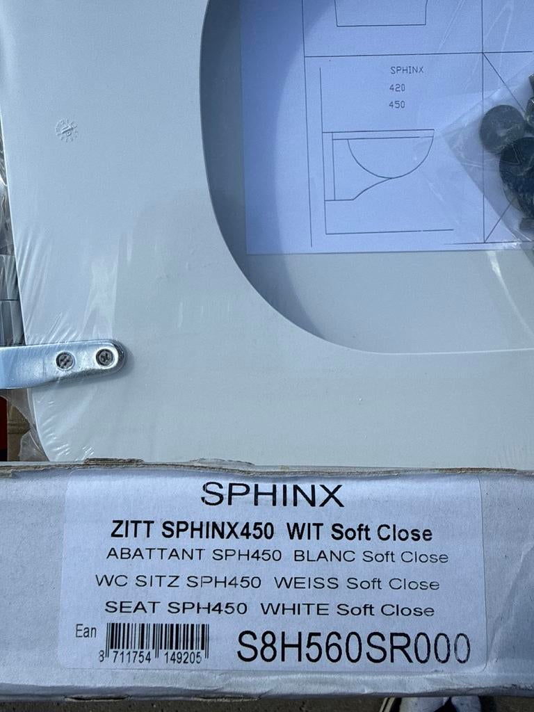 Sphinx ZITT SPHINX450 Wit Soft Close toiletzitting, Doe-het-zelf en Verbouw, Sanitair, Ophalen, Nieuw, Toilet