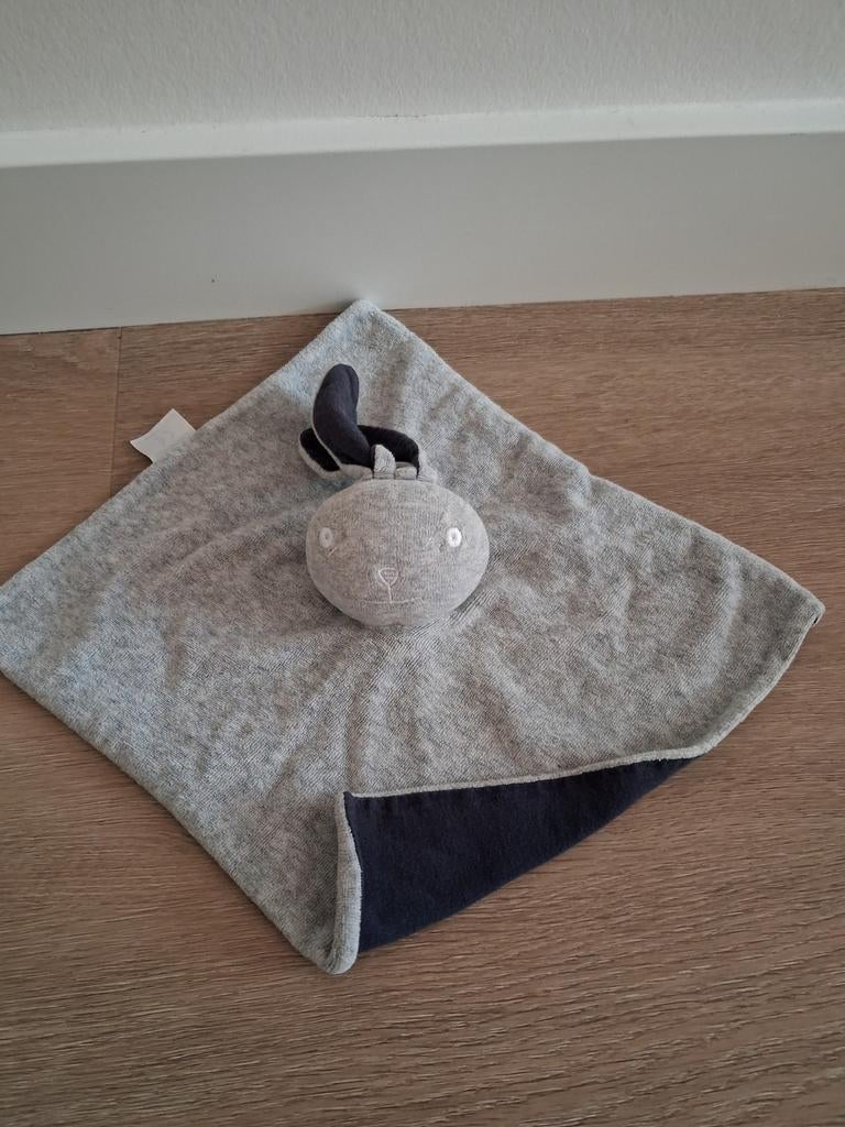 Knuffeldoekje Bambino konijn grijs donkerblauw L1176, Ophalen of Verzenden, Zo goed als nieuw, Konijn