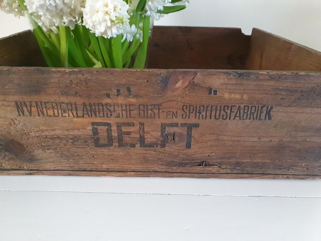 Oude houten bak Koningsgist Delft, Antiek en Kunst, Ophalen of Verzenden