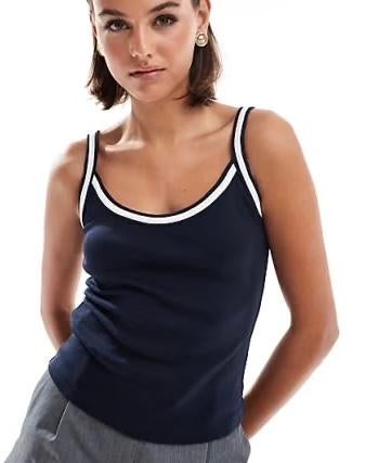 Blauw topje met witte bies van Mango, Kleding | Dames, Tops, Maat 38/40 (M), Mango, Blauw, Nieuw