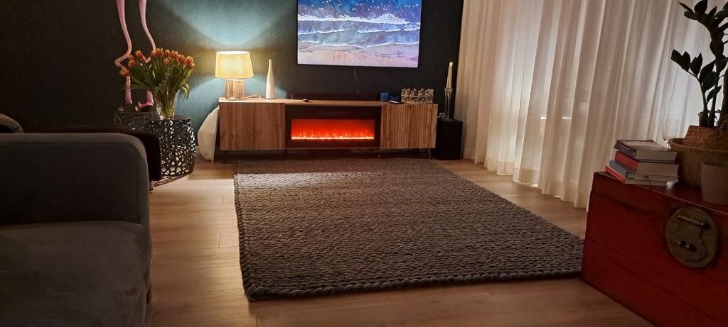 Hoogpolig grijs vilten vloerkleed., Ophalen, Zo goed als nieuw, Rechthoekig, 200 cm of meer