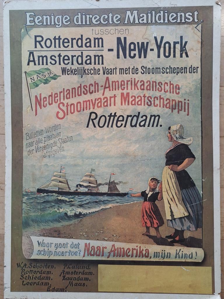 Vintage NSAM Stoomvaart Maatschappij Rotterdam poster, Ophalen of Verzenden, A1 t/m A3, Reclame, Rechthoekig Staand