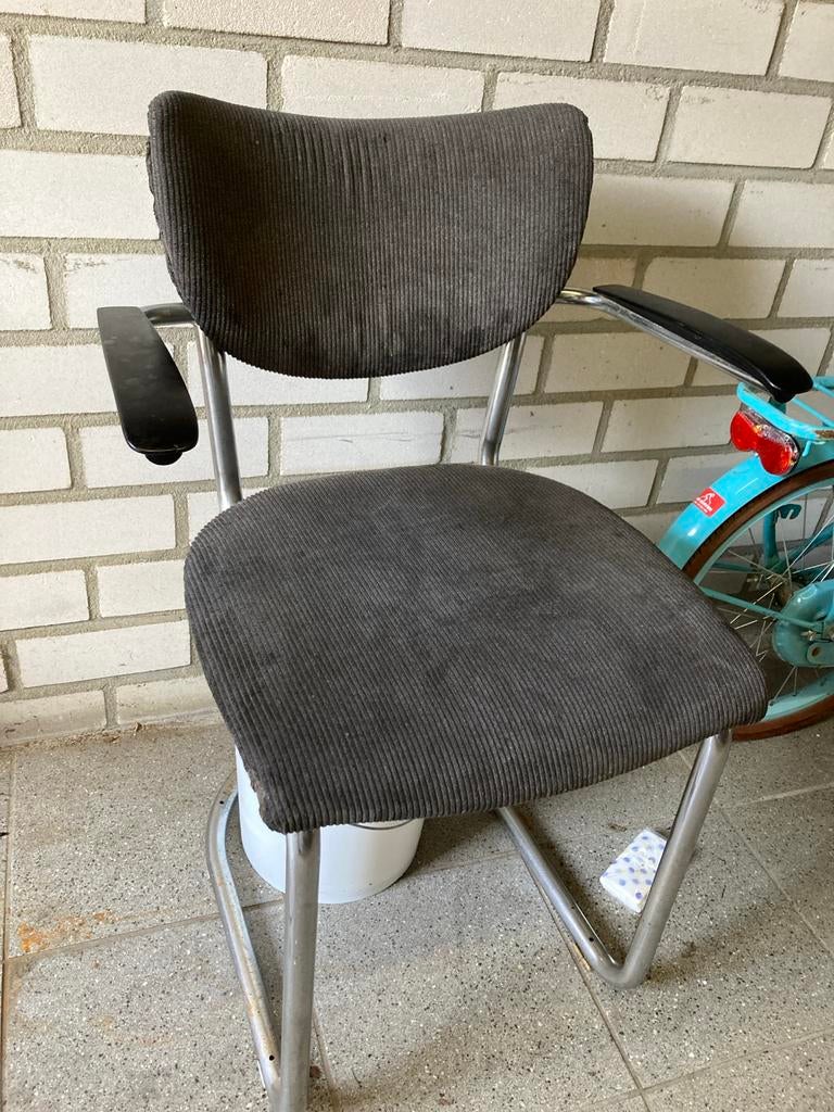 Comfortabele, gispen stijl, ribstof buisstoelen - Set van 2, Huis en Inrichting, Ophalen, Gebruikt, Twee, Stof