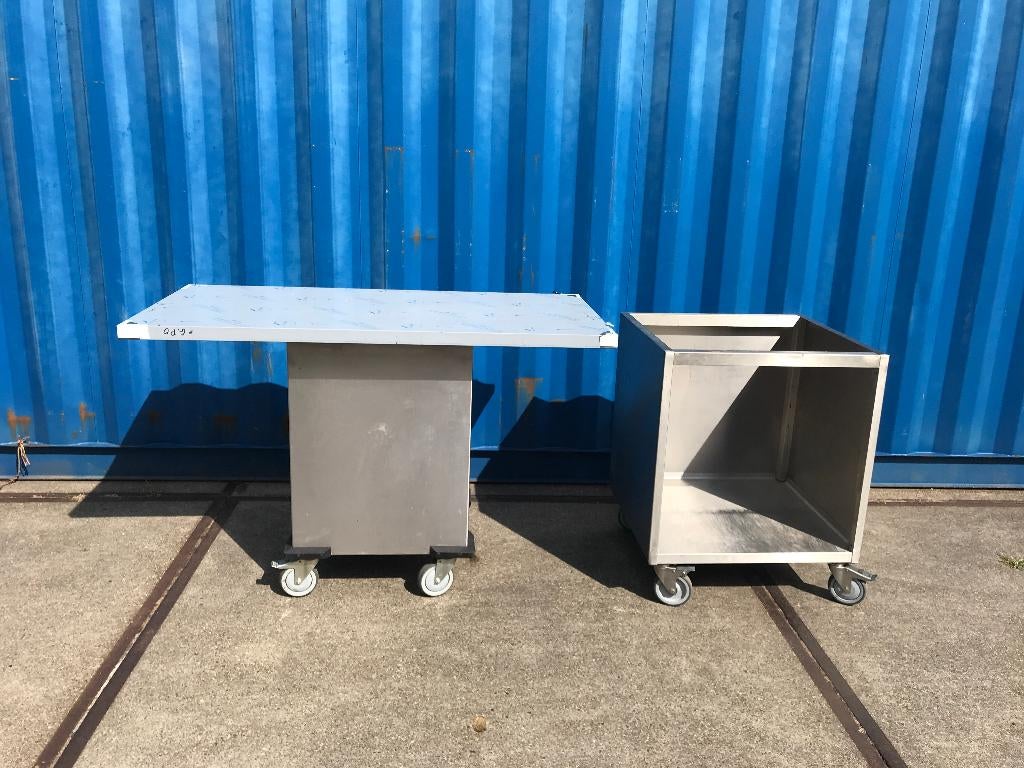 Mobiele RVS tafel onderstellen + keuze opleg blad elementen, Ophalen, 50 tot 100 cm, Zo goed als nieuw, Minder dan 100 cm