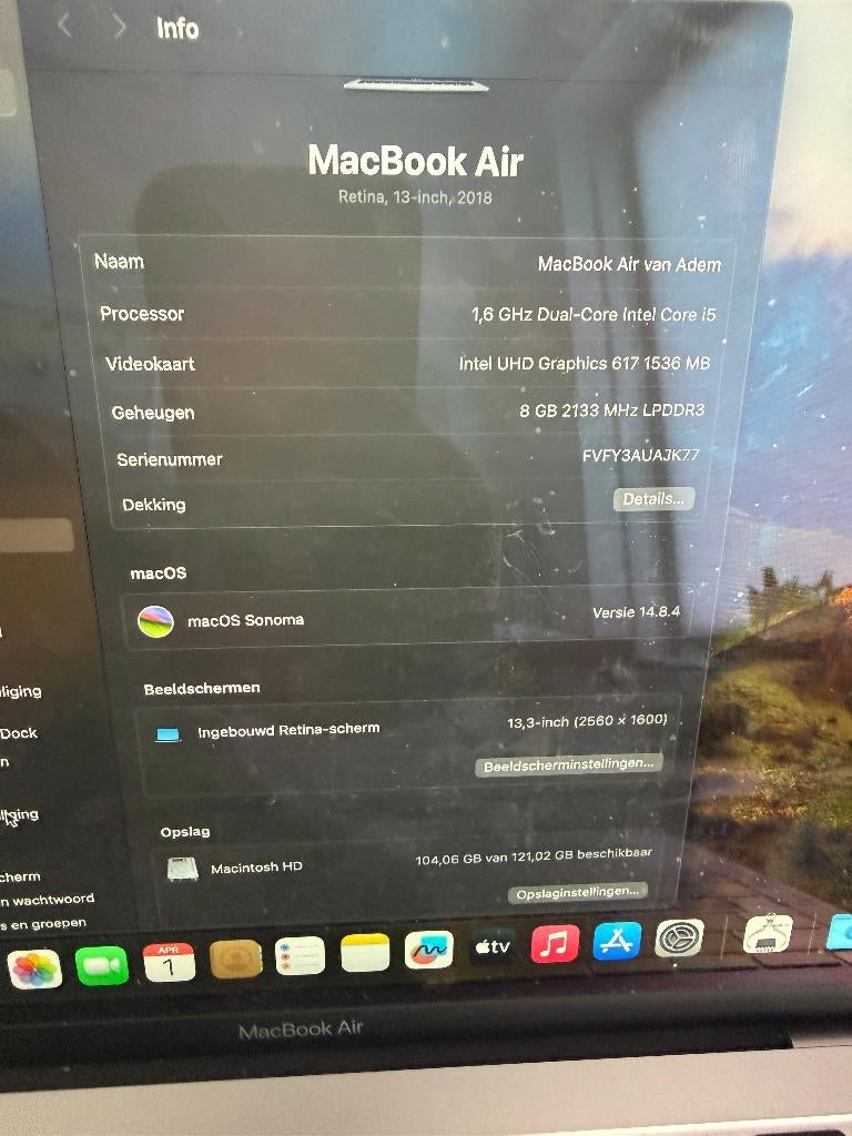 macbook air, Ophalen, Gebruikt, Qwerty, 8 GB
