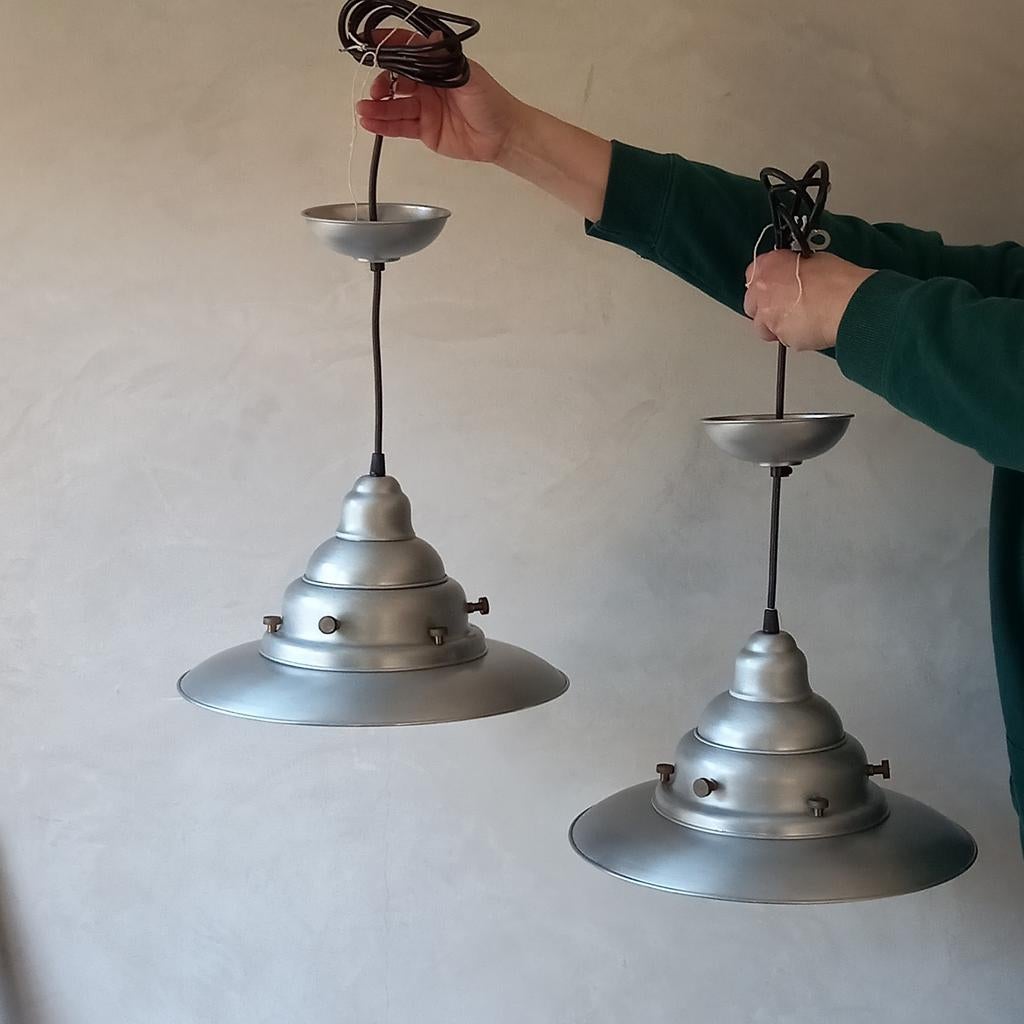 2 mooie aluminium hanglampen voor bijvoorbeeld bij  eettafel, Ophalen of Verzenden, Zo goed als nieuw, Minder dan 50 cm
