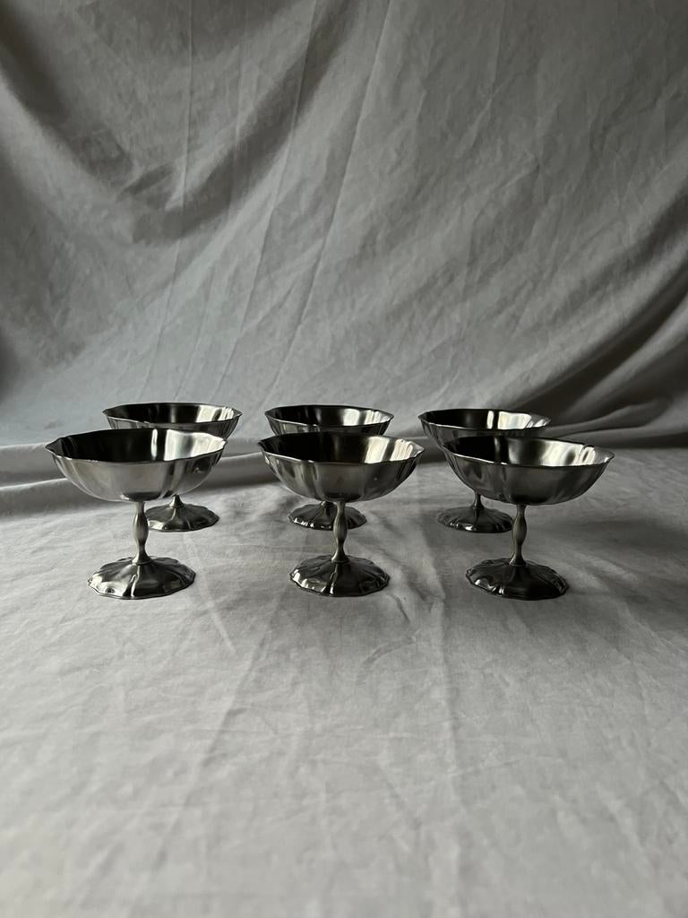 Vintage Franse RVS tulpvormige inox dessert- of ijscoupes, Ophalen, Overige materialen, Overige stijlen, Overige typen