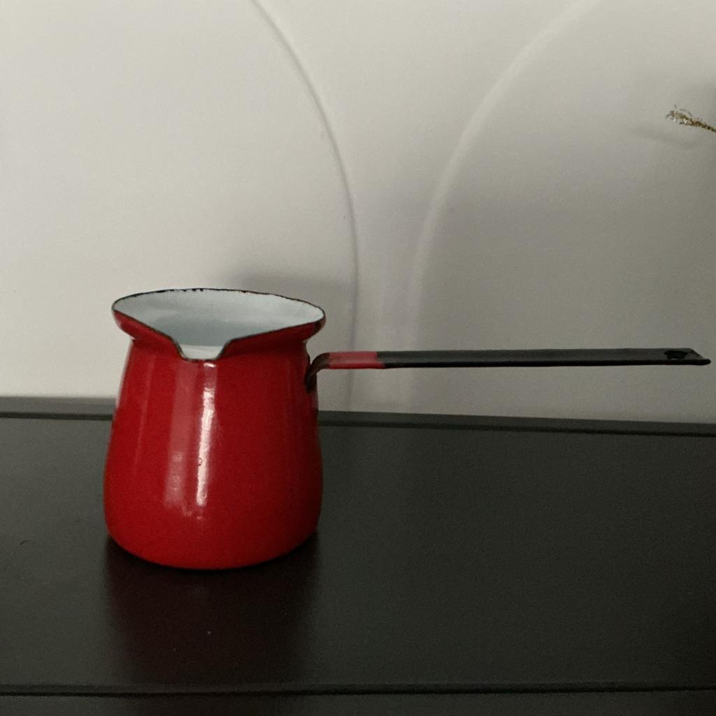 Rode emaille Turkse koffiepot / cezve, Ophalen of Verzenden, Gebruikt