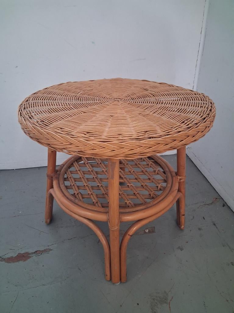 rotan tafeltje, Huis en Inrichting, Tafels | Bijzettafels, Ophalen, Rond, Minder dan 55 cm, 45 tot 60 cm