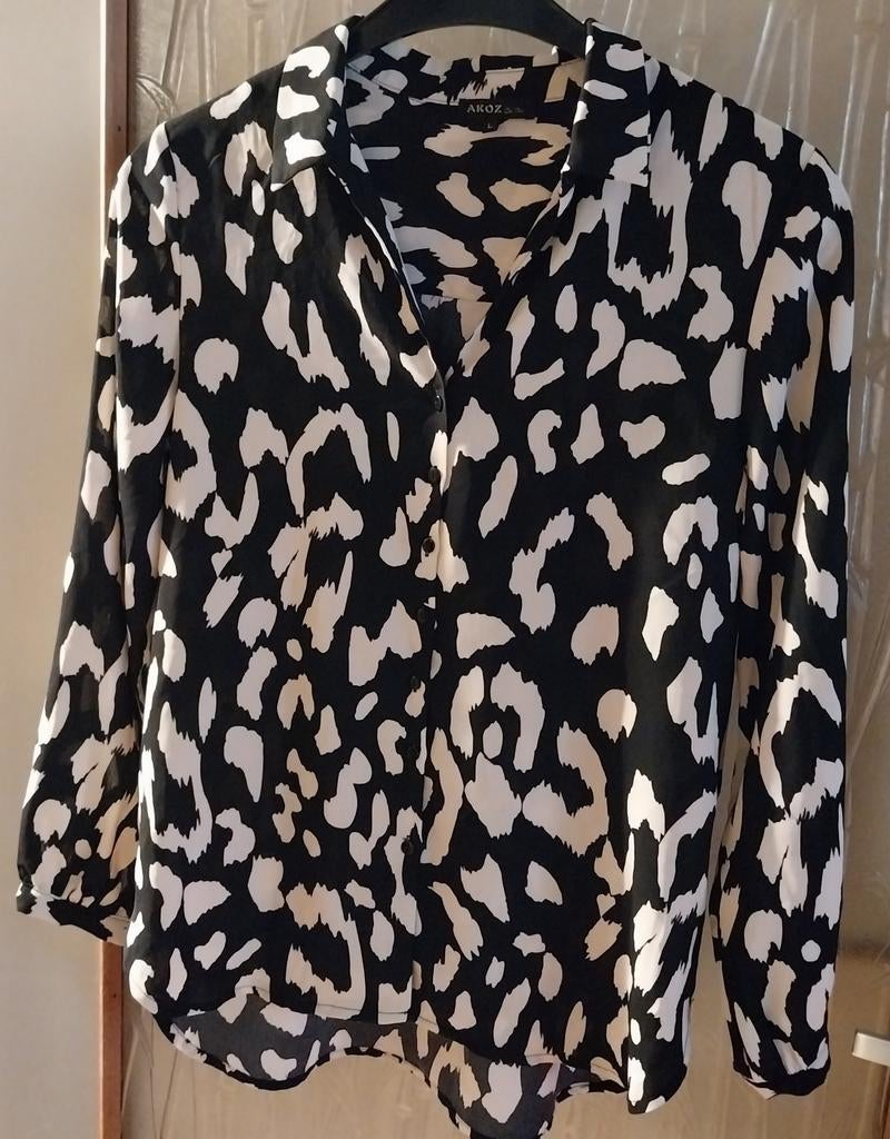Blouse met Zwart Creme Dierenprint Maat L, Maat 38/40 (M), Verzenden, Zwart, Zo goed als nieuw