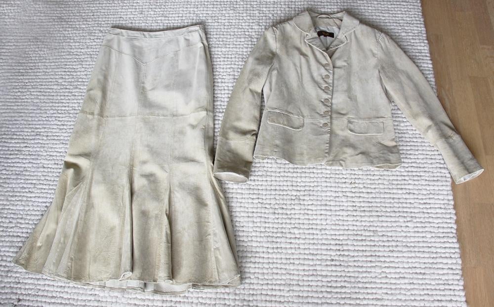 Prachtig Suede Dames Pakje (Maat 38) € 65,-, Maat 38/40 (M), Kostuum of Pak, Beige, Ophalen of Verzenden