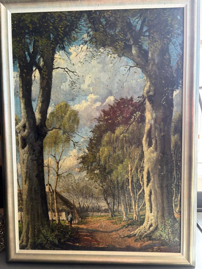 Heel groot schilderij van een boslandschap, Antiek en Kunst, Kunst | Schilderijen | Klassiek, Ophalen