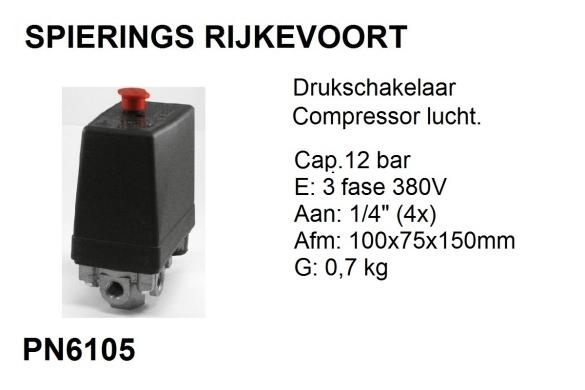 Drukschakelaar Compressor Pressostaat Spierings, Niet ingevuld, Niet ingevuld, Nieuw, Ophalen of Verzenden