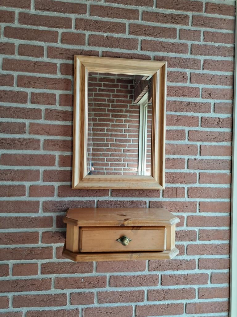 Spiegel  voor hal met kastje, Antiek en Kunst, Ophalen of Verzenden, Rechthoekig, Minder dan 50 cm