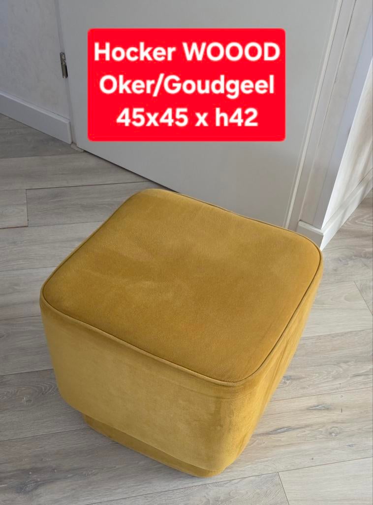 WOOOD Hocker Oker/Goudgeel, Ophalen, Zo goed als nieuw, Rechthoekig