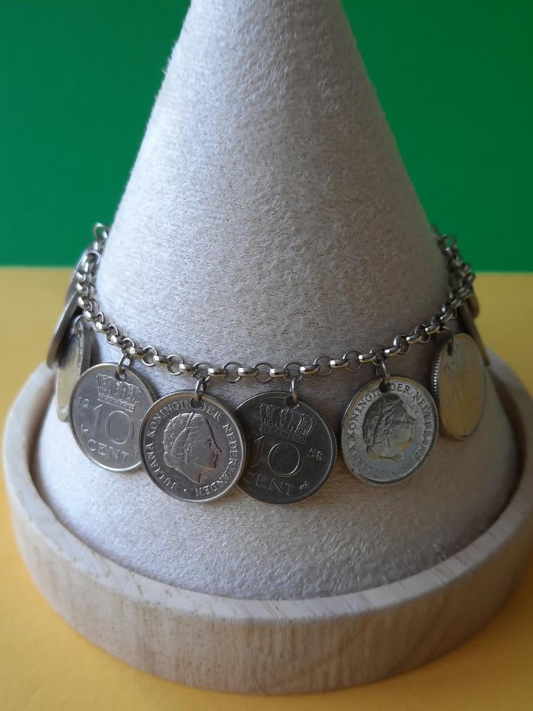 Dubbeltjes Armband Juliana. Max lengte 18cm, Ophalen of Verzenden, Zo goed als nieuw, Zilver, Staal