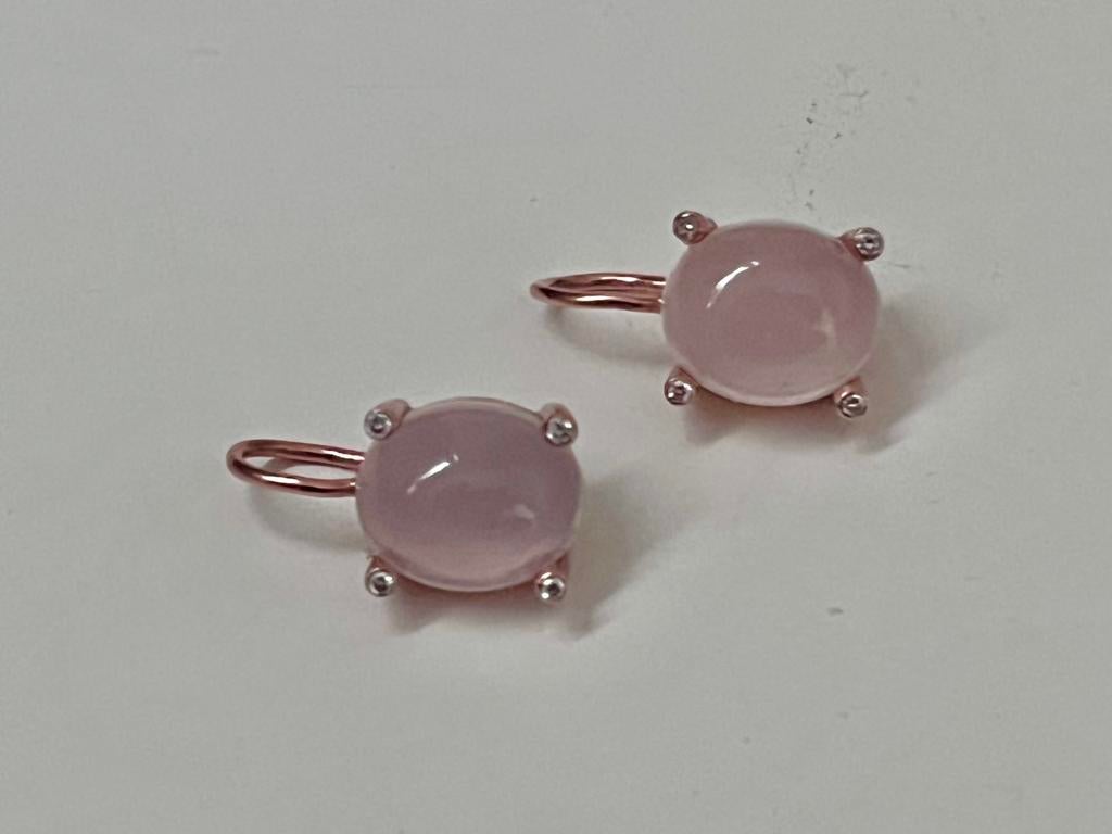 Bron • oorbellen • rozenkwarts + diamant • roségoud, Ophalen of Verzenden, Zo goed als nieuw, Roze, Goud